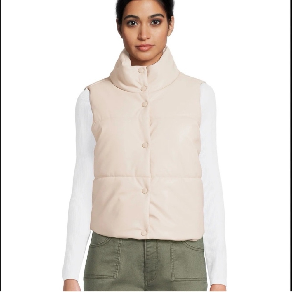 No‎ Boundaries Juniors Faux Leather Puffer Vest Beige/Bone